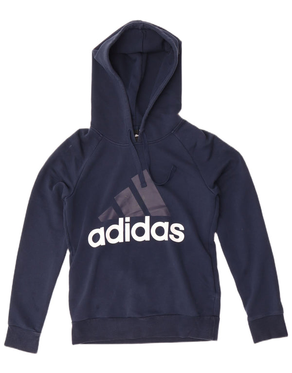 Felpa con cappuccio grafica da donna Adidas UK 8/10 Small Cotone blu navy