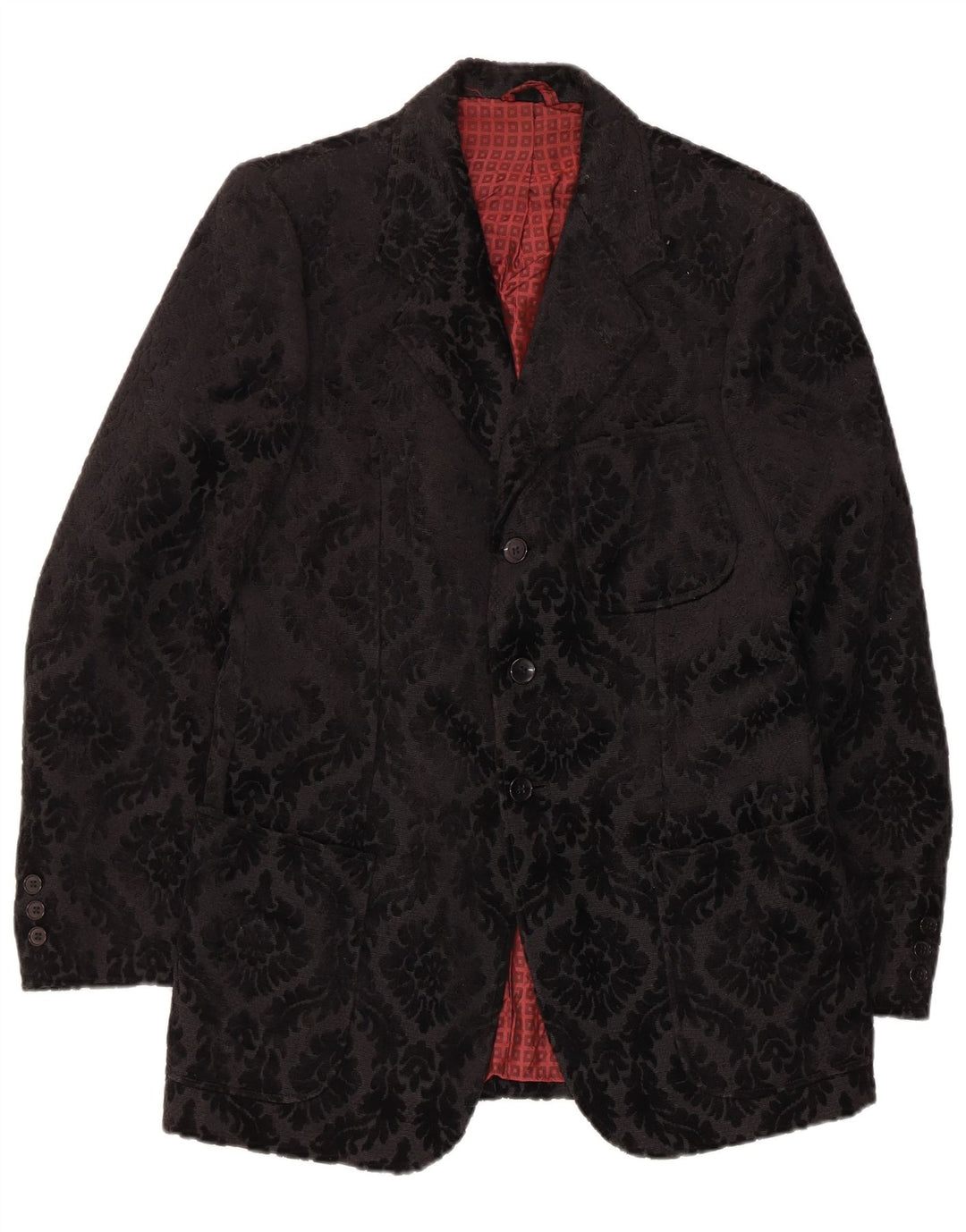 Giacca blazer vintage da uomo a 3 bottoni UK 36 piccolo floreale nero
