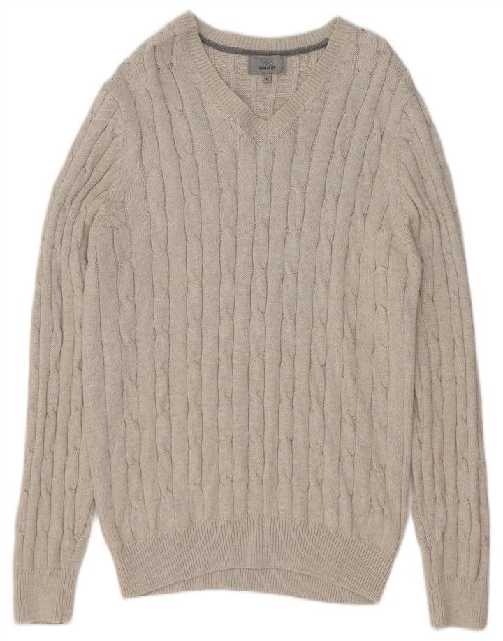 Maglione da uomo Marks & Spencer vestibilità regolare con scollo a V, grande cotone beige