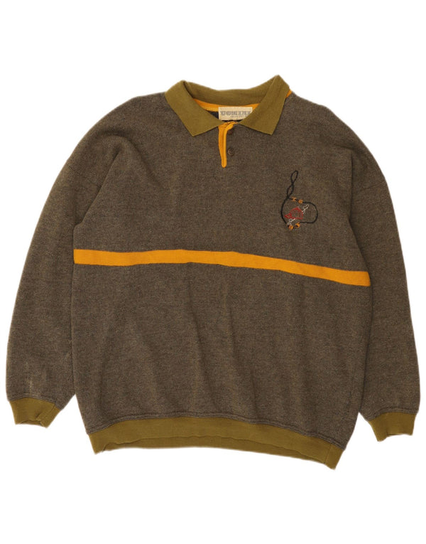 Maglione vintage da uomo con collo a polo, grande lana a righe kaki