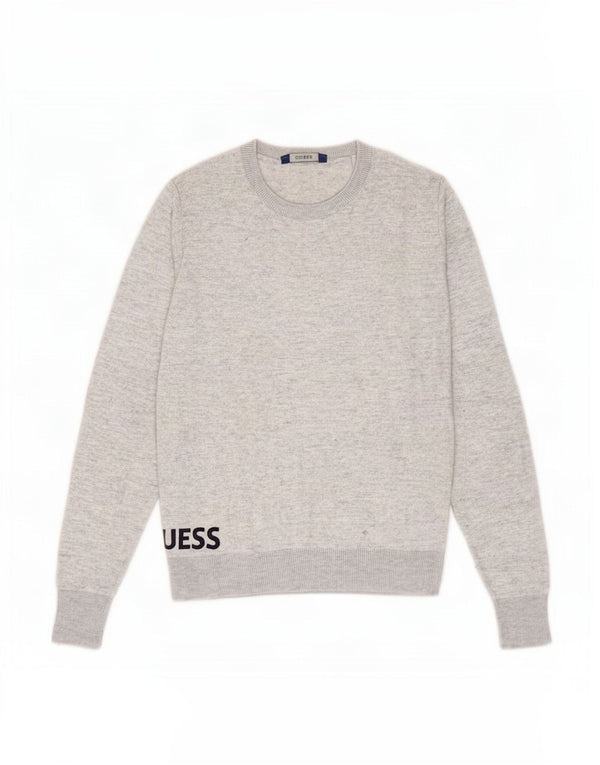 Guess maglione da donna con scollo a barca con grafica UK 10 piccolo grigio chiazzato