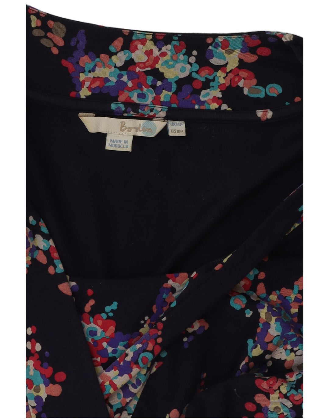 BODEN Womens Petite 3/4 Sleeve Basic Dress UK 14 Large Navy Blue Floral