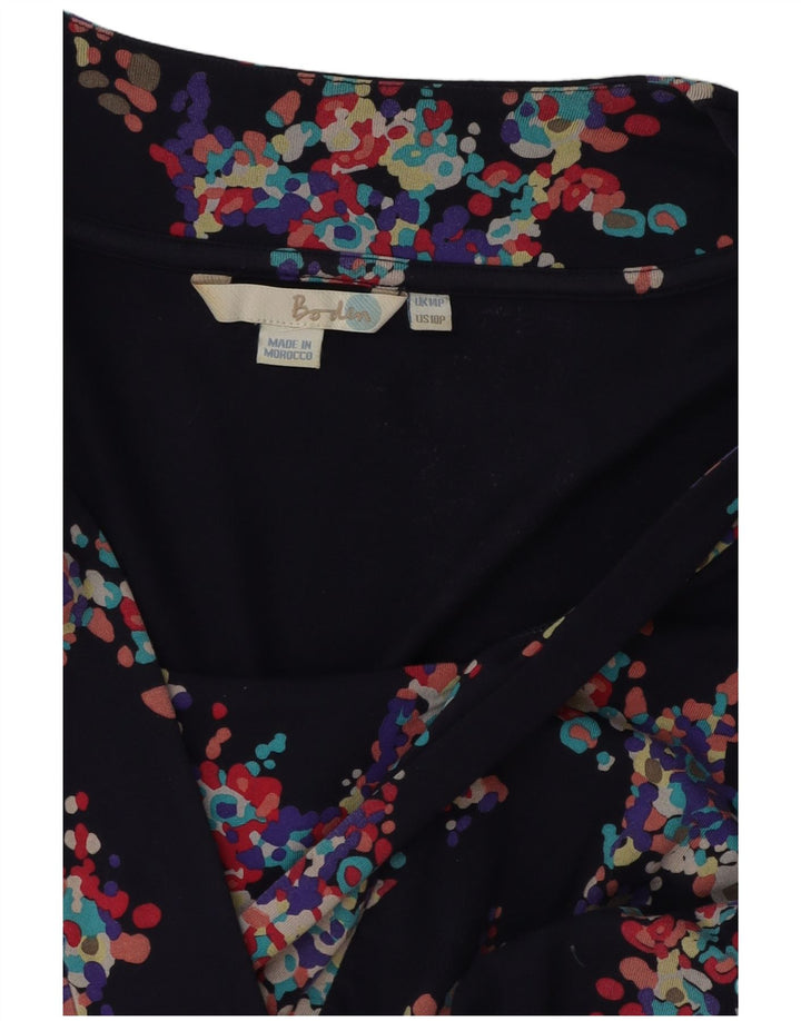BODEN Womens Petite 3/4 Sleeve Basic Dress UK 14 Large Navy Blue Floral
