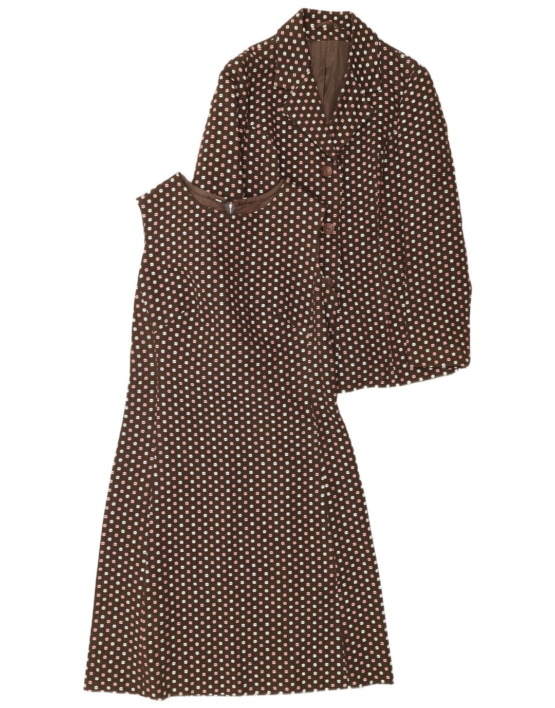 Set vintage da donna a 3 bottoni e 2 pezzi IT 48 XL a pois marroni