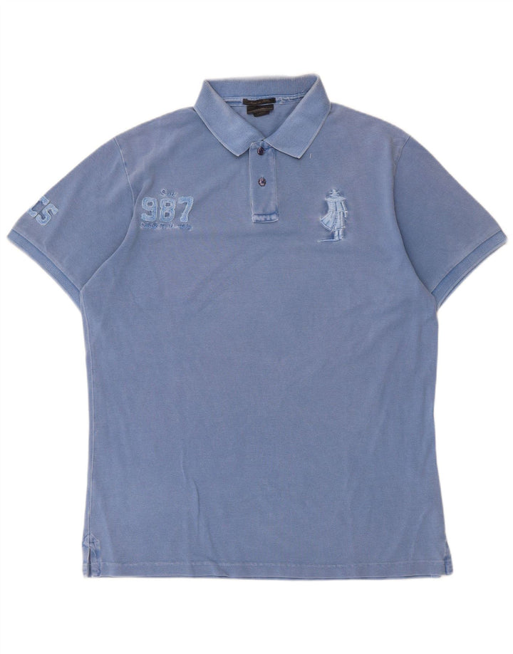 Polo grafica da uomo Marlboro Classics grande in cotone blu