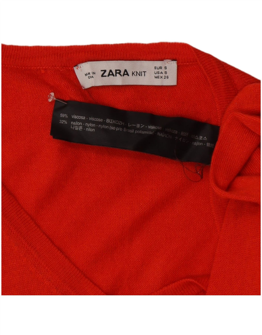 Maglione Zara da donna con scollo a V UK 10 piccolo viscosa arancione