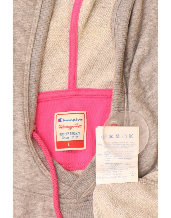 CHAMPION Felpa con cappuccio grafica da donna Heritage Fit UK 16 Large in cotone grigio
