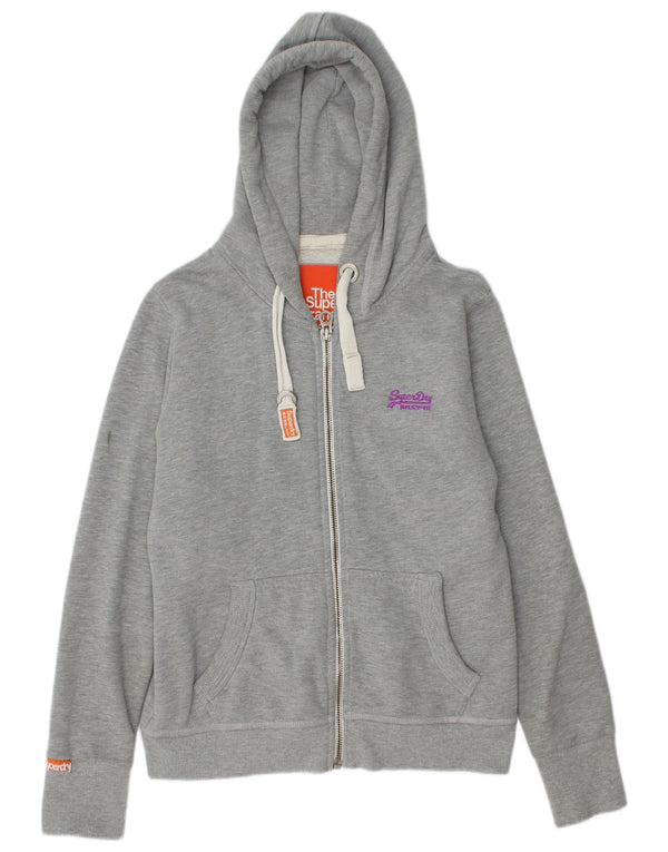 Maglione con cappuccio e zip da donna SUPERDRY UK 14 Grande cotone chiazzato grigio
