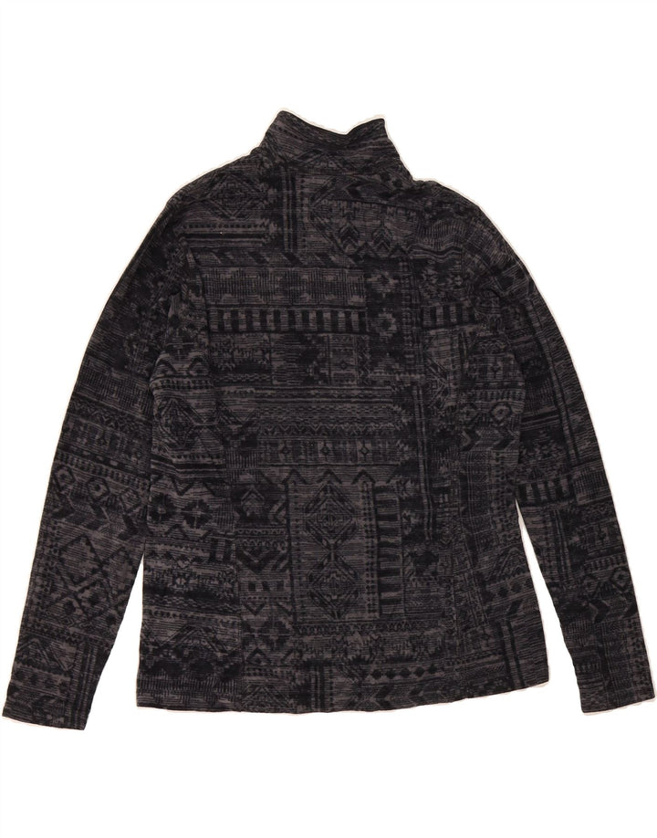 EDDIE BAUER Womens Zip Neck Fleece Jumper UK 14 Medium Grey Fair Isle Vintage Eddie Bauer and Second-Hand Eddie Bauer from Messina Hembry 