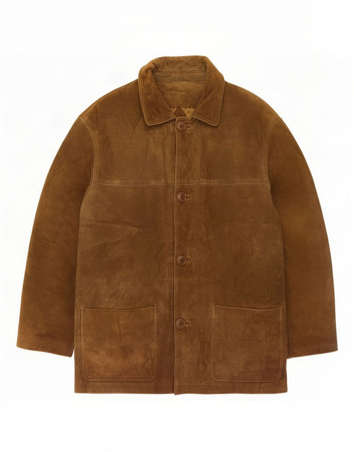 Giacca vintage in pelle scamosciata da uomo UK 36 piccola in pelle marrone