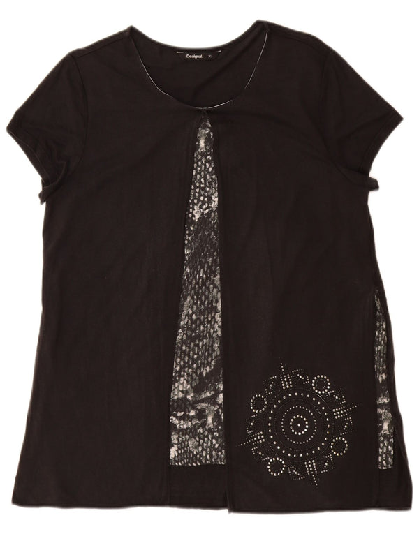 Top tunica grafica da donna Desigual UK 18 XL Nero
