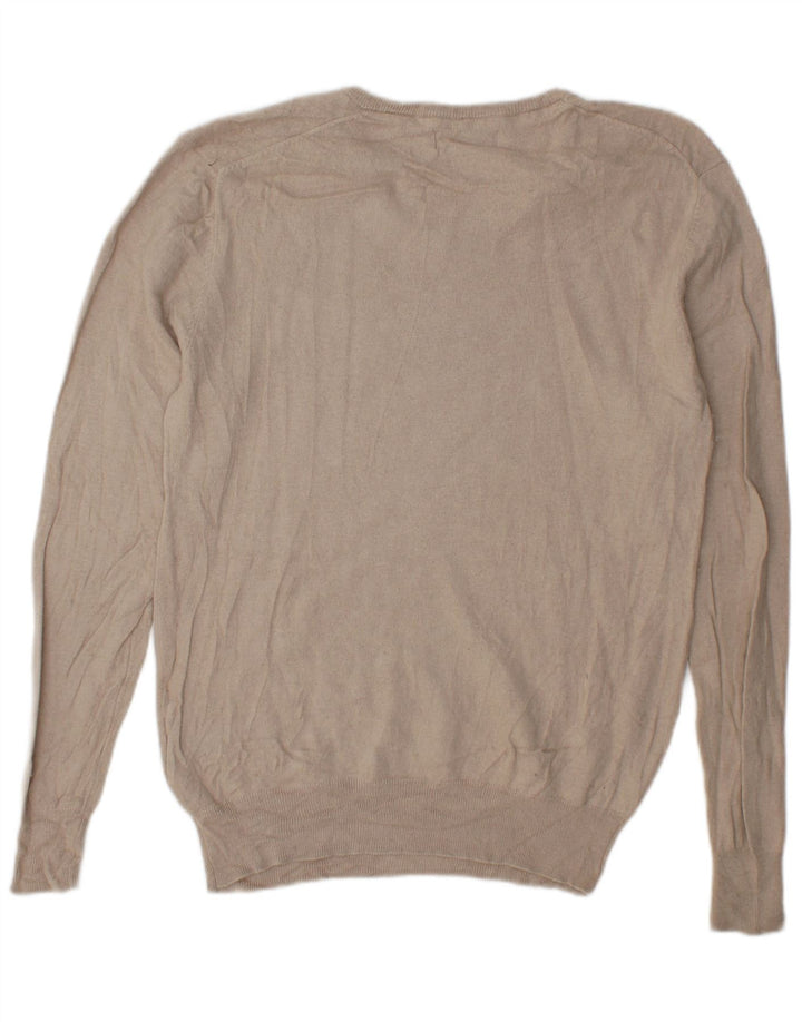 Refrigiwear Maglione da uomo con scollo a V grande in seta beige