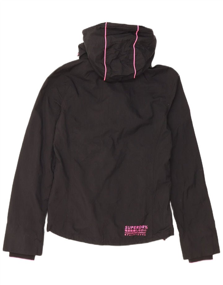 Giacca antipioggia da donna con cappuccio SUPERDRY UK 10 piccola in nylon nero
