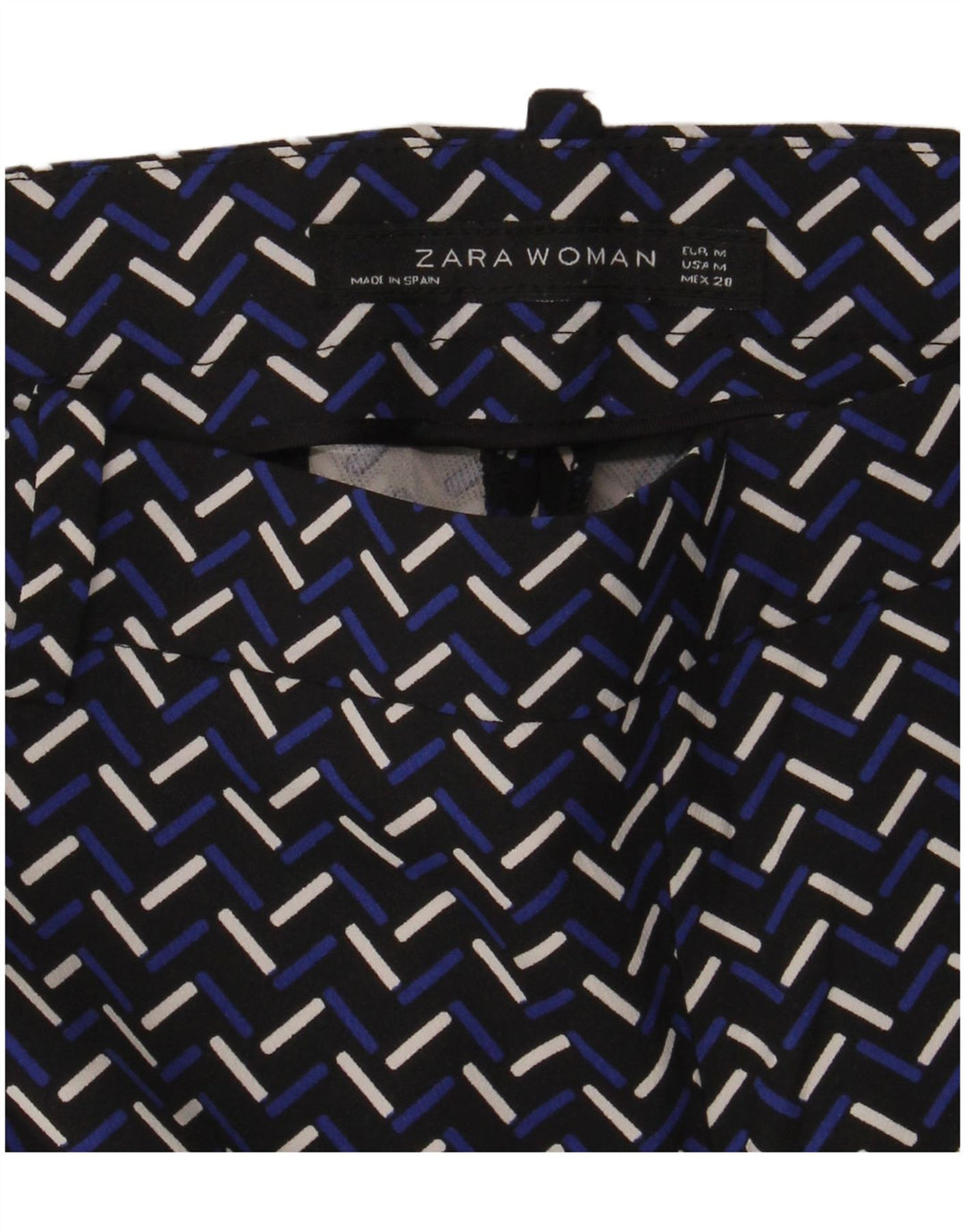 Pantaloni casual slim da donna Zara medi W30 L28 blu navy geometrici