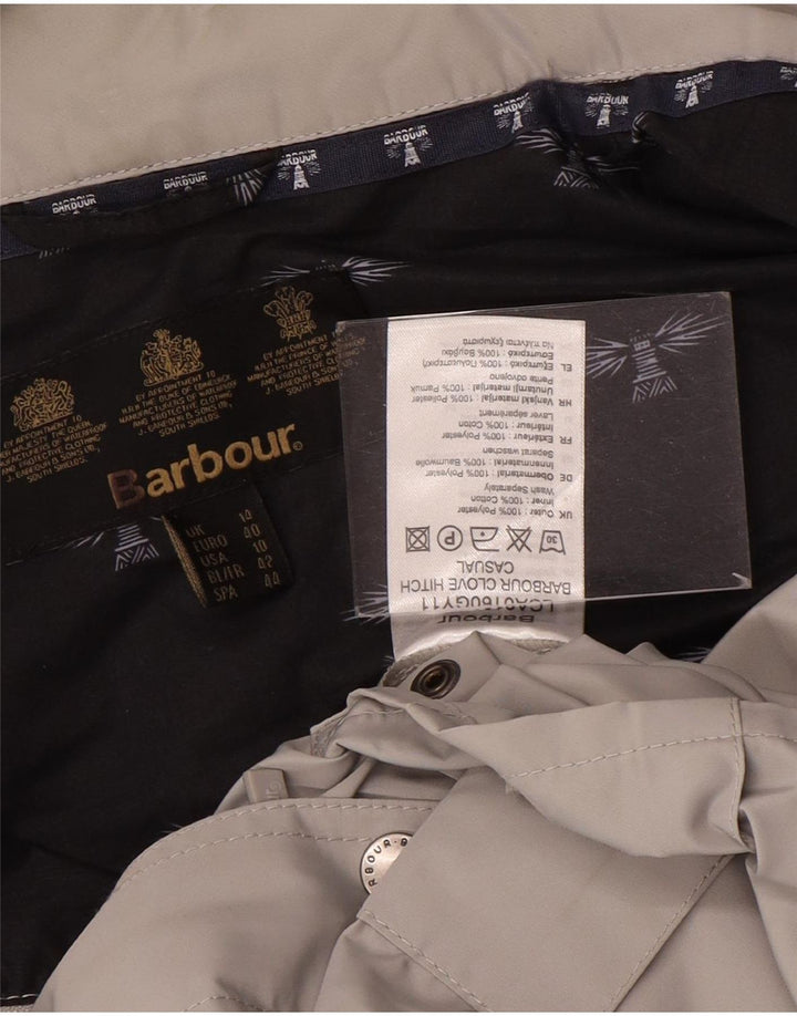 Giacca antipioggia con cappuccio da donna Barbour UK 14 grande poliestere grigio