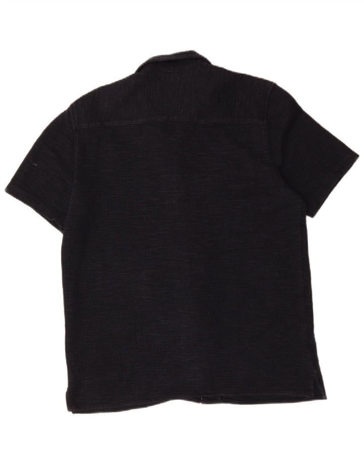 Camicia Zara da uomo in flanella a maniche corte in cotone blu navy medio