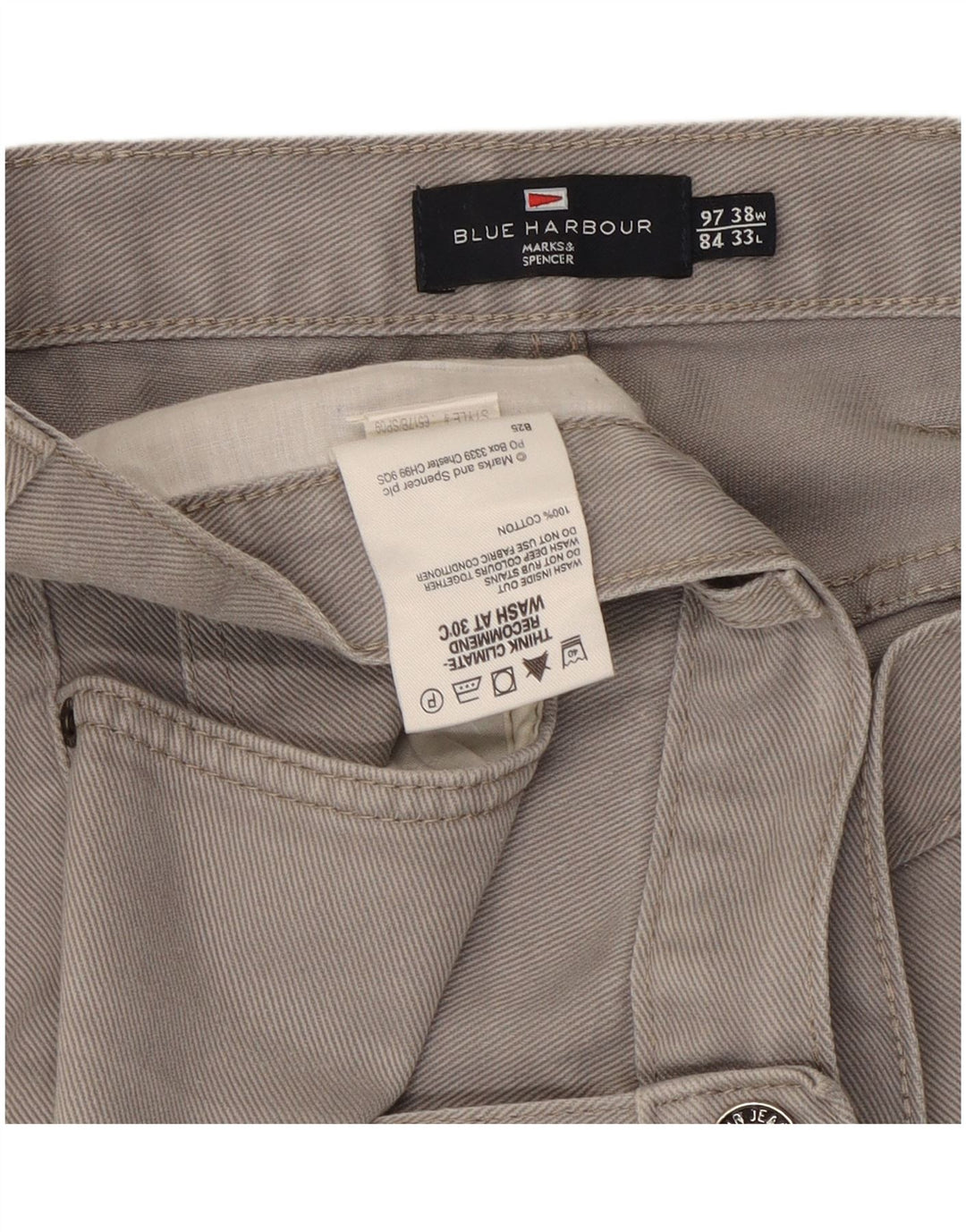 Jeans dritti da uomo Marks & Spencer Blue Harbour W38 L33 cotone grigio