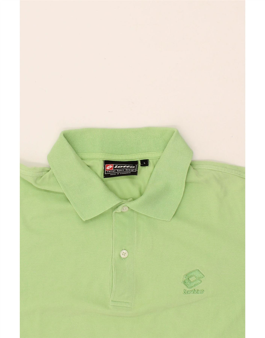 LOTTO Mens Slim Polo Shirt Large Green Cotton Vintage Lotto and Second-Hand Lotto from Messina Hembry 