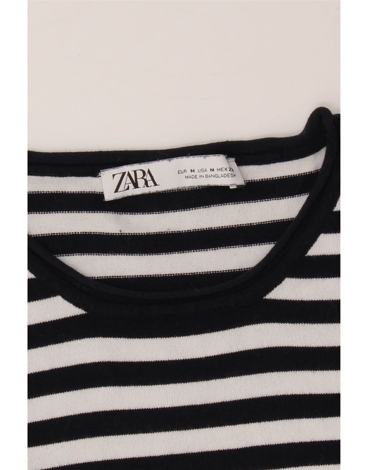 ZARA Womens Crew Neck Jumper Sweater UK 12 Medium White Striped Vintage Zara and Second-Hand Zara from Messina Hembry 