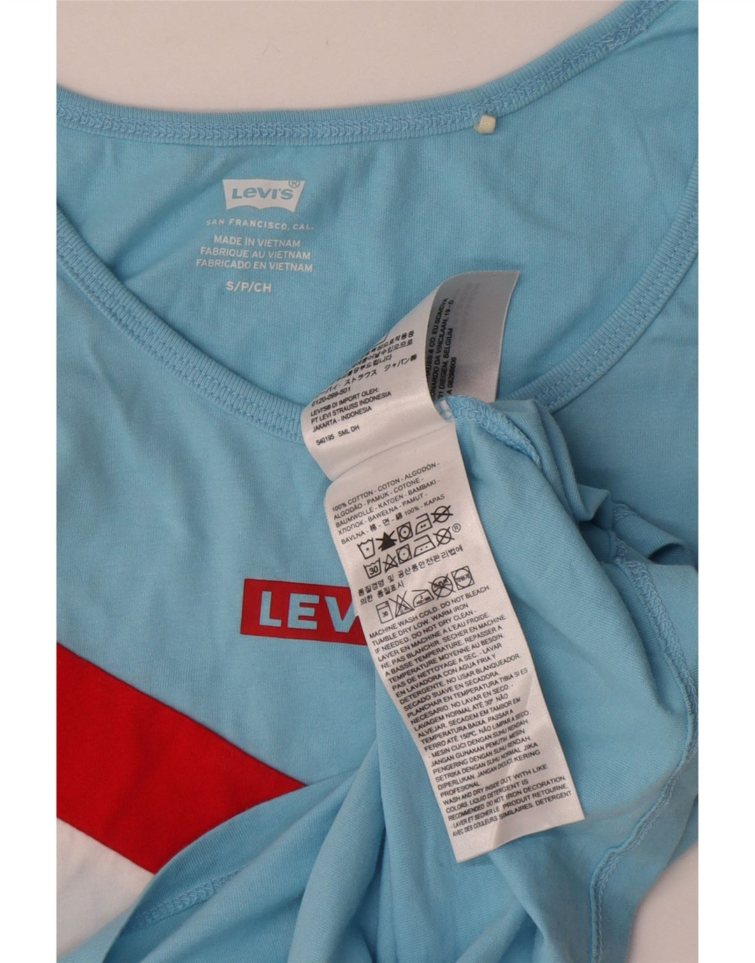 Levi's - Canottiera corta da donna, taglia UK 10, piccola, in cotone color block blu