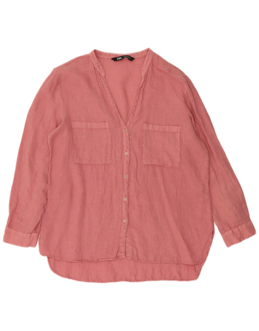 ZARA Camicia da Donna con Maniche a 3/4 Camicetta UK 16 Large Rosa