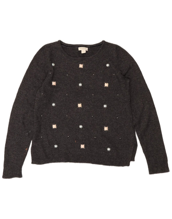 MONSOON Maglione da donna con scollo a barca UK 12 Cotone grigio medio
