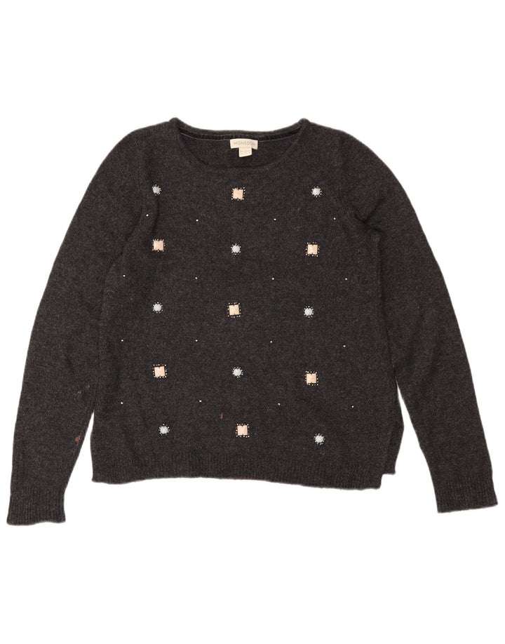 MONSOON Maglione da donna con scollo a barca UK 12 Cotone grigio medio