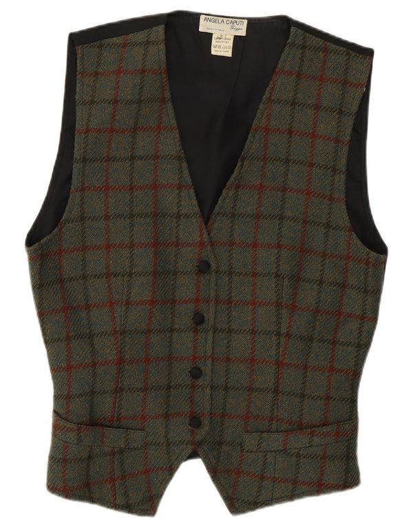 Gilet da donna vintage UK 10 piccolo lana a quadri verdi