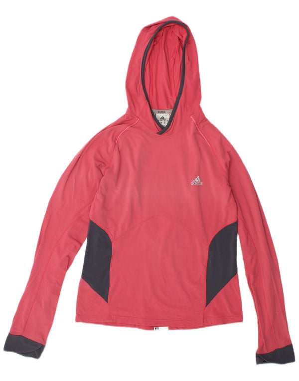 Felpa con cappuccio da donna Adidas UK 12 nylon color block rosa medio