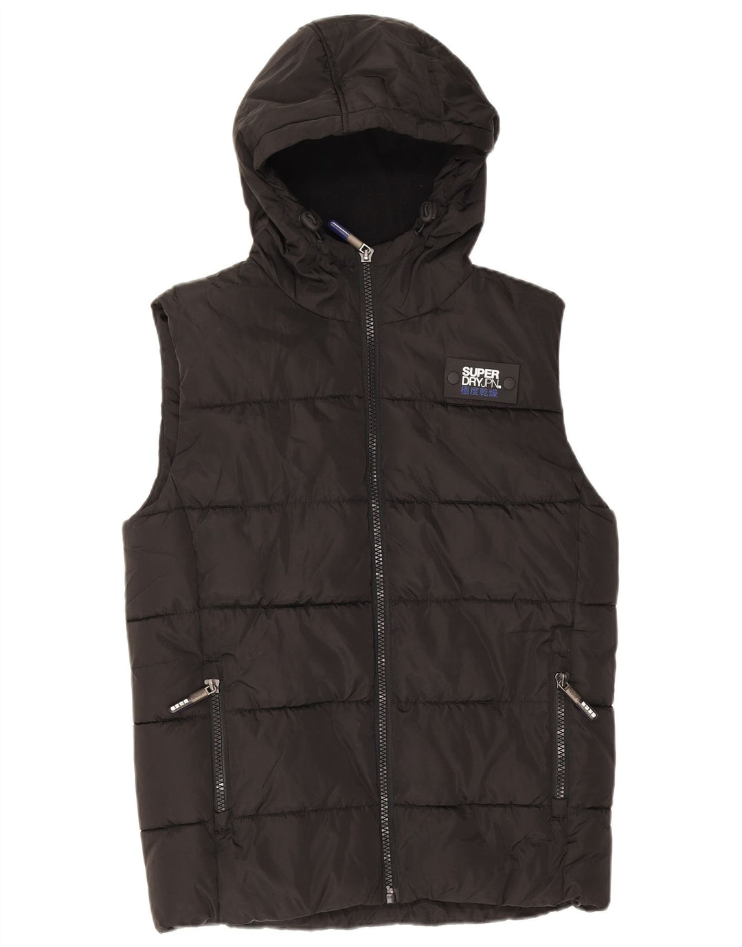 Gilet imbottito con cappuccio da uomo Superdry UK 36 piccolo poliestere nero