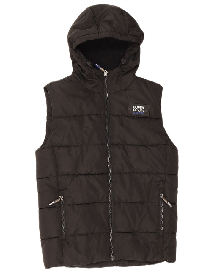 Gilet imbottito con cappuccio da uomo Superdry UK 36 piccolo poliestere nero