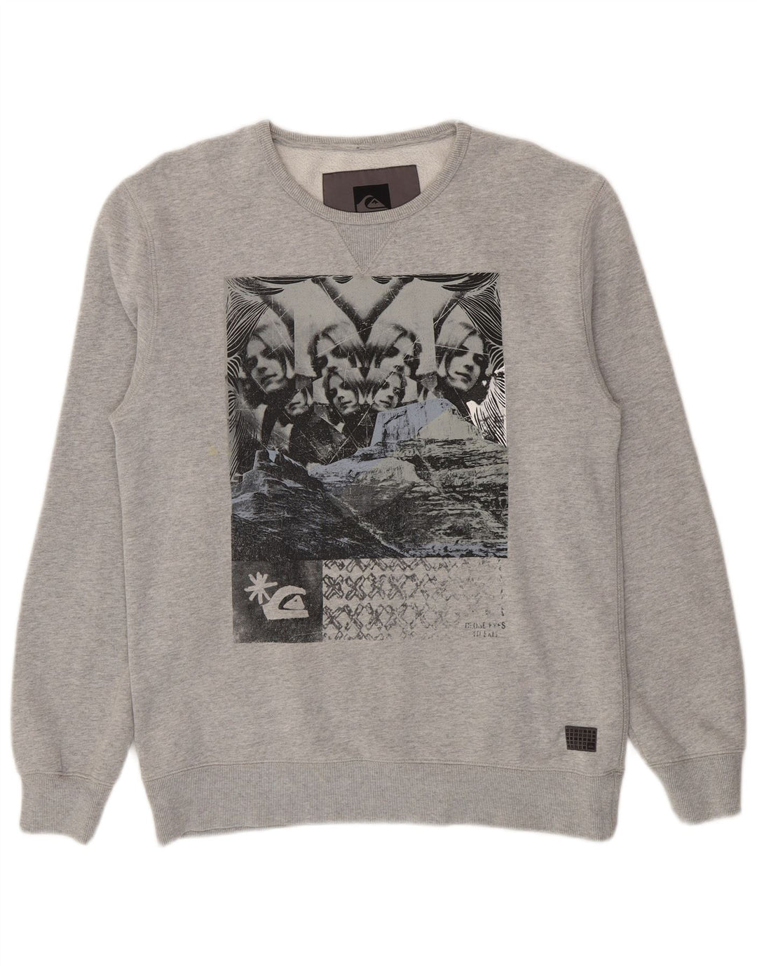 Quiksilver Felpa con grafica da uomo Maglione grande in cotone grigio