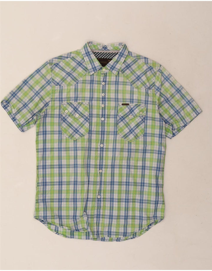 Camicia a maniche corte da uomo Marlboro Classics, cotone scozzese grande verde