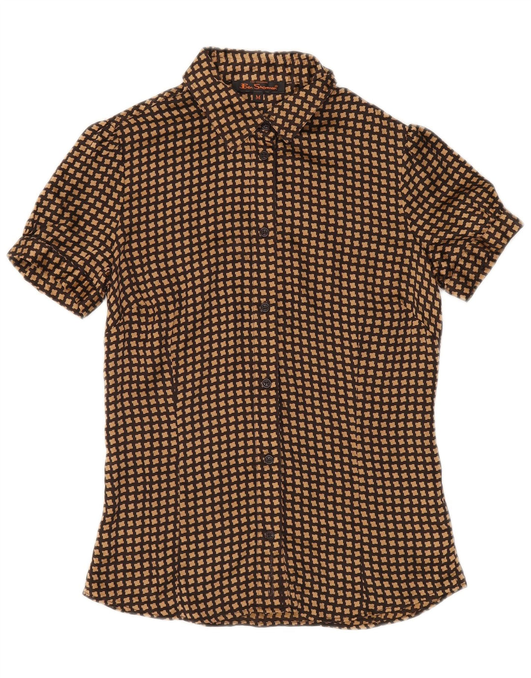 BEN SHERMAN Camicia da donna Camicetta UK 12 Pied de poule marrone medio