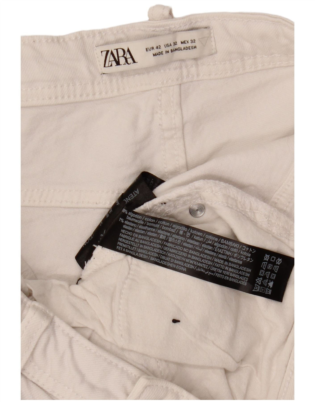 Pantaloncini di jeans da uomo Zara EU 42 Large W32 Cotone bianco