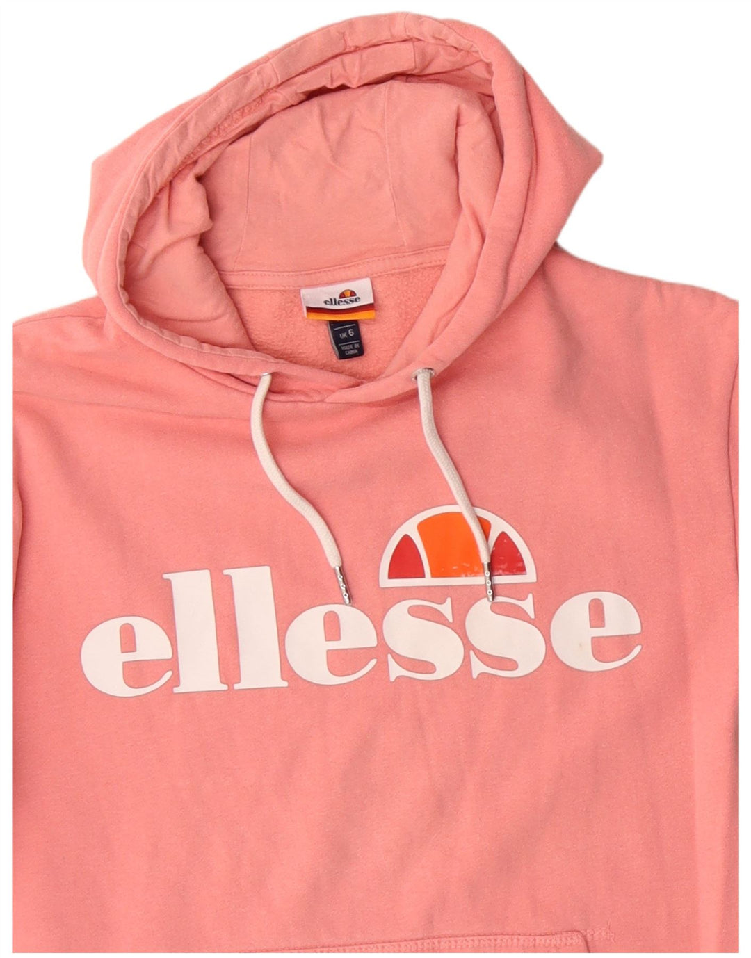 ELLESSE Felpa con cappuccio grafica da donna UK 6 XS Cotone rosa