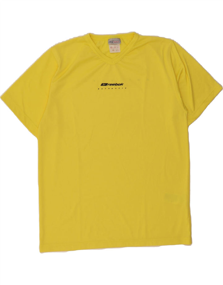 REEBOK Mens T-Shirt Top Small Yellow Polyester Vintage Reebok and Second-Hand Reebok from Messina Hembry 