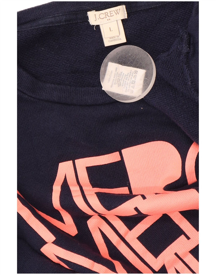 J. CREW Felpa con grafica da donna Maglione UK 16 Large Blu Navy Cotone