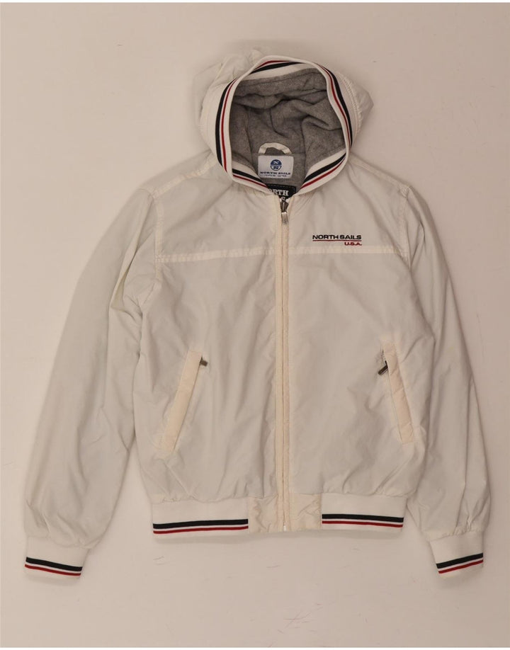 NORTH SAILS Boys Hooded Bomber Jacket 9-10 Years White Polyamide Vintage North Sails and Second-Hand North Sails from Messina Hembry 