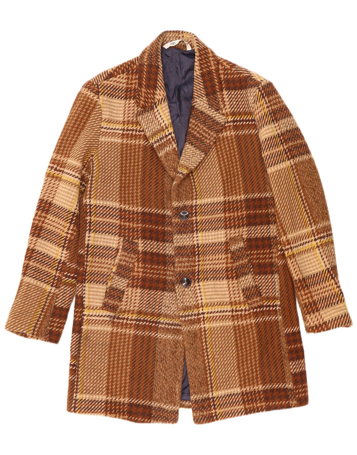 Cappotto da uomo Zara UK 40 grande lana a quadri marrone