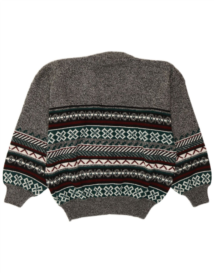 Maglione cardigan da uomo vintage grande Fair Isle grigio