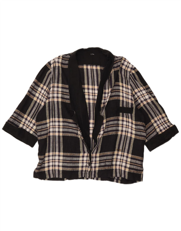 Giacca blazer vintage da donna a maniche corte a 1 bottone IT 44 scozzese medio nero