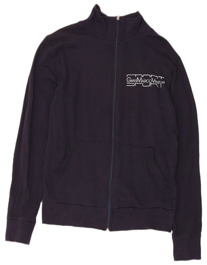 Gianmarco Venturi Giacca da tuta grafica da uomo XL in cotone blu navy