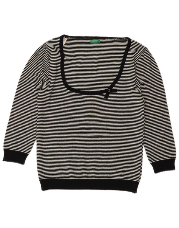 Maglione da donna con scollo a barca Benetton UK 12 medio nero a righe