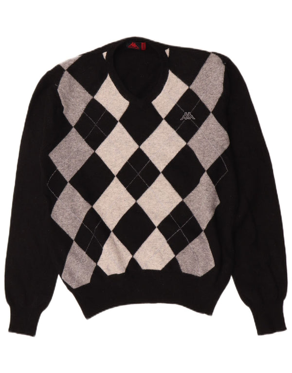Maglione Kappa da uomo con scollo a V medio nero a rombi/diamante