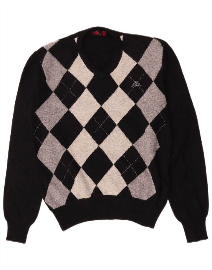 Maglione Kappa da uomo con scollo a V medio nero a rombi/diamante