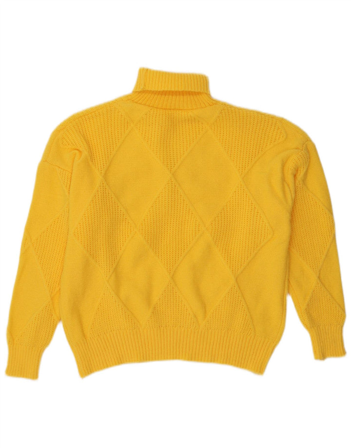 Maglione maglione collo alto da donna VINTAGE UK 18 XL Giallo Argyle/Diamante