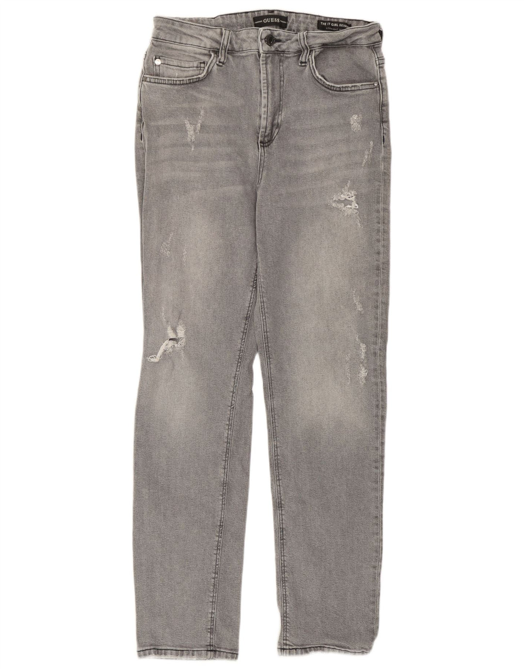 Jeans dritti invecchiati a vita alta da donna Guess W29 L27 cotone grigio