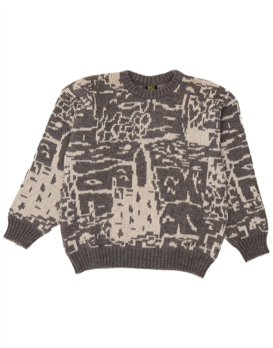 Maglione girocollo da uomo vintage con motivo astratto, girocollo, piccolo grigio