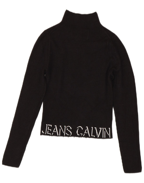 Calvin Klein Jeans da donna Crop Graphic Top manica lunga UK 6 XS Nero